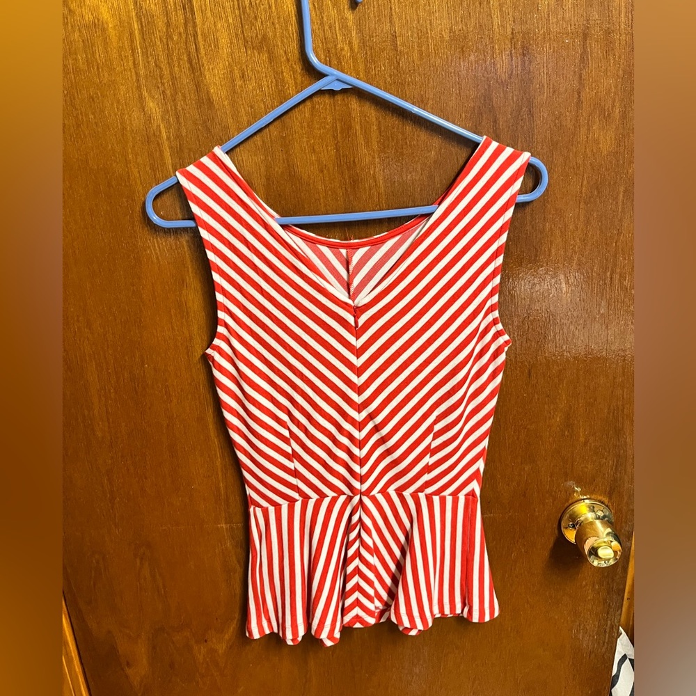 Banana Republic Red White Striped Peplum Top Size 2
